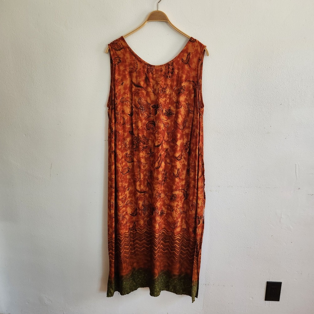 Vintage RK Originals Sleeveless Maxi Dress 22W Brown Botanical Forest Grunge